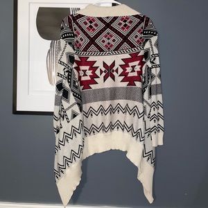 Hippie Rose Off-White, Black and Red Aztec Cardigan Longer in the Back